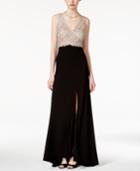 Blondie Nites Juniors' V-back Jeweled Side-slit Gown