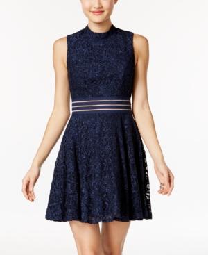 City Studios Juniors' Glitter Lace Illusion Party Dress