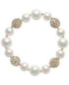 Charter Club Gold-tone Imitation Pearl And Crystal Pave Stretch Bracelet, Created For Macy's