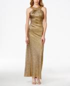 Xscape Petite Embellished Metallic Halter Gown