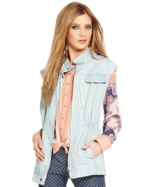 Bar Iii Front Row Vest, Sleeveless Chambray Utility