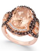 Peach Glass Stone & Cubic Zirconia Ring In 14k Rose Gold-plated Sterling Silver