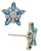 London Blue Topaz (1-1/3 Ct. T.w.) & Diamond (1/5 Ct. T.w.) Flower Stud Earrings In 14k Gold