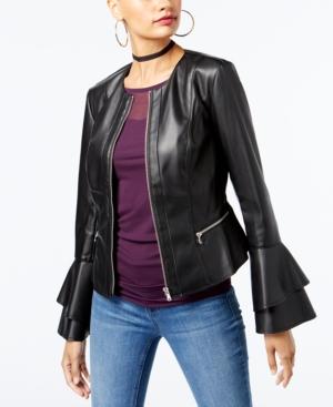 Inc International Concepts Ruffle-sleeve Faux-leather Jacket, Created For Macy's