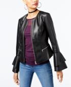 Inc International Concepts Ruffle-sleeve Faux-leather Jacket, Created For Macy's