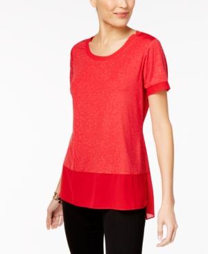Ny Collection Glitter Chiffon-trim Top