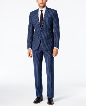 Nick Graham Men's Slim-fit Stretch Blue Chalk Stripe Suit