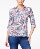 Ny Collection Petite Multicolor Button-down Shirt, Only At Macy's