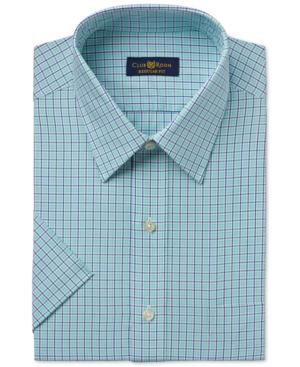 Club Room Men's Easy Care Mint Box Check Short-sleeve Dress Shirt, Only At Macy's