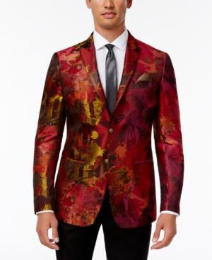 Tallia Men's Slim-fit Red/orange Floral Dinner Jacket