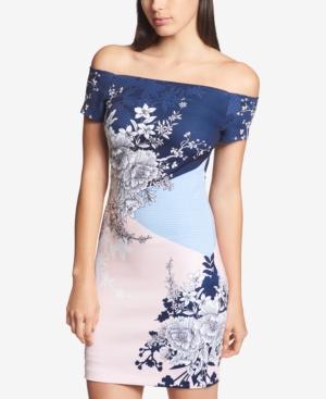 Guess Printed Off-the-shoulder Bodycon Dress