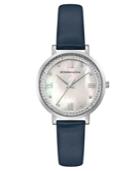 Bcbg Maxazria Ladies Blue Leather Strap Watch With Light Mop Dial, 33mm