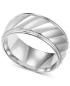 Men's Sterling Silver Ring, Diagonal Stripe Wedding Band