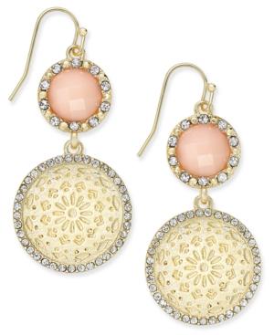 Inc International Concepts Gold-tone Pink Stone Patterned Disc Drop Earrings, Only At Macy's