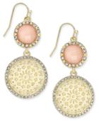 Inc International Concepts Gold-tone Pink Stone Patterned Disc Drop Earrings, Only At Macy's