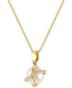 Effy Cultured Freshwater Pearl (8-1/2mm) And Diamond Accent Pendant Necklace In 14k Gold