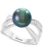 Pearl Lace By Effy Cultured Black Tahitian Pearl (10mm) And Diamond (1/6 Ct. T.w.) Ring In Sterling Silver