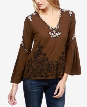 Lucky Brand Embroidered Bell-sleeve Top