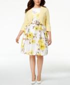 Jessica Howard Plus Size Belted Floral-print Dress & Shrug Cardigan