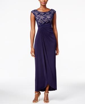 Connected Petite Lace Faux-wrap Gown