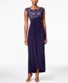 Connected Petite Lace Faux-wrap Gown