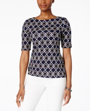 Charter Club Petite Cotton Geo-print Top, Only At Macy's