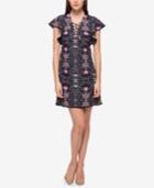 Jessica Simpson Floral Lace-up Flutter-sleeve Dress