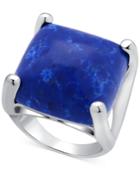 Guess Silver-tone Large Square Blue Stone Statement Ring