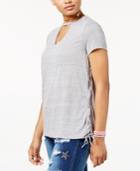 Rebellious One Juniors' Cutout Lace-up T-shirt