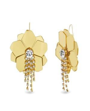 Catherine Malandrino Women's White Rhinestone Flower Design Yellow Gold-tone Hook Earrings