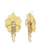 Catherine Malandrino Women's White Rhinestone Flower Design Yellow Gold-tone Hook Earrings