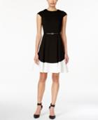 Calvin Klein Belted Colorblocked Fit & Flare Dress