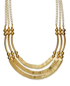 Style&co. Necklace, Gold Tone Tubular Three-row Statement Necklace