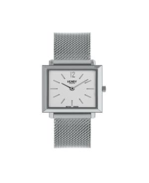 Henry London Heritage Square Silver Stainless Steel Case White Dial And Silver Mesh Bracelet