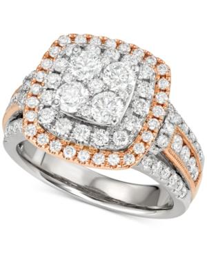 Diamond Halo Cluster Engagement Ring (2 Ct. T.w.) In 14k White And Rose Gold