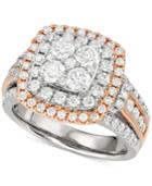 Diamond Halo Cluster Engagement Ring (2 Ct. T.w.) In 14k White And Rose Gold