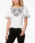 Charter Club Gingham-detail Embroidered Top, Created For Macy's