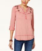 Style & Co Embroidered Cotton Utility Top, Created For Macy's