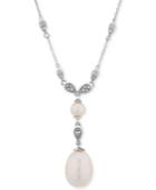 Cultured Freshwater Pearl (6 & 14mm) & Diamond Accent Lariat Necklace In Sterling Silver