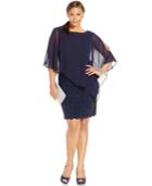 Xscape Plus Size Embellished Chiffon Capelet Shift Dress