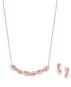 Charter Club Rose Gold-tone Pave Twist Necklace & Drop Earrings