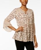 Style & Co Petite Printed Mixed-print Peasant Top, Created For Macy's