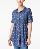 Style & Co Printed Roll-tab Blouse, Created For Macy's