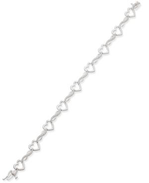Diamond Heart Link Bracelet (1/10 Ct. T.w.) In Sterling Silver