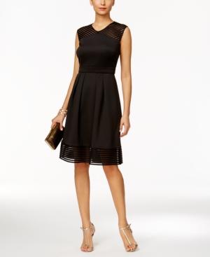 Sandra Darren Petite Illusion Stripe Fit & Flare Dress