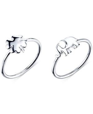 Unwritten Elephant And Clover Ring Set In Sterling Silver