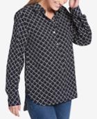 Tommy Hilfiger Printed Collared Shirttail-hem Shirt, Created For Macy's
