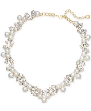 Charter Club Gold-tone Imitation Pearl And Crystal Collar Necklace, Created For Macy's