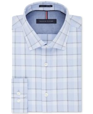 Tommy Hilfiger Men's Soft Touch Slim-fit Non-iron Performance Blue Check Dress Shirt