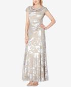 Tahari Asl Cowl-neck Metallic Cap-sleeve Gown